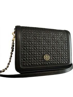 Tory Burch Black Quilted Leather Crossbody with Gold Hardware